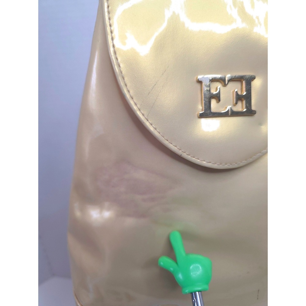 VTG Escada Acte 2 Yellow Gold Patent Leather Mini Backpack Gold EE Logo FLAWED - Picture 3 of 10